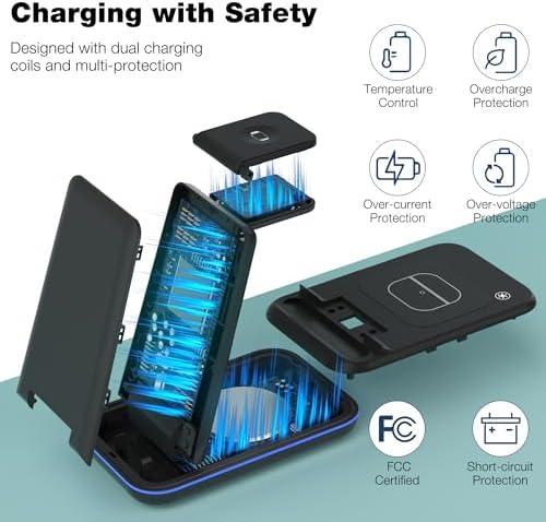Ultimate 3-in-1 Wireless Charging Station for i Phone, Apple Watch, and Air Pods – Fast Charge with Ergonomic Design, Enhanced Compatibility, and Safety Features for Home, Office, and Travel Use