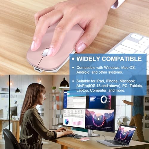 Sleek Bluetooth Wireless Mouse for Mac & PC – Rechargeable, Silent Click Design for Ultimate Productivity & Travel Convenience – Ergonomic Mini Mouse for Mac Book Air, Pro, i Pad, HP and More (Gray)