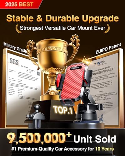 VANMASS Pro Universal Car Phone Mount with 2025 Super Suction Cup – Ultimate Cell Phone Holder for Safe Driving, Compatible with i Phone 16 Pro Max, 15, 14, 13 & Samsung Android Devices – Easy Installation, 360-Degree Rotation, and Enhanced Stability for Windshield, Dashboard, and Vent Use