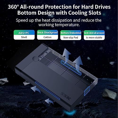 SSK Tool-Free 3.5″ & 2.5″ External Hard Drive Enclosure – High-Speed USB 3.0 SATA Dock for SSD/HDD Up to 20 TB with UASP Support for Optimal Data Transfer Efficiency and Enhanced Compatibility