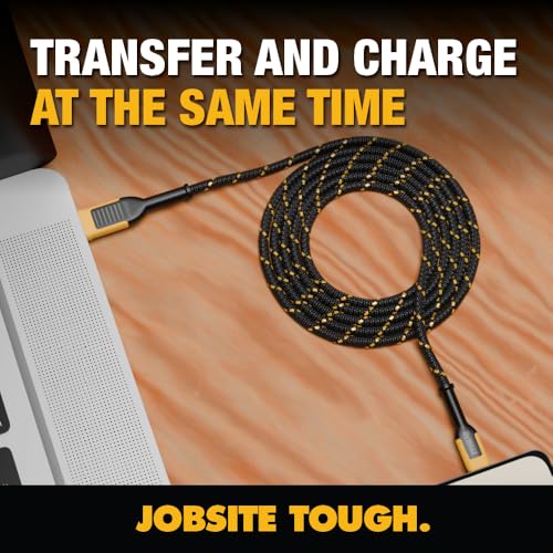 DEWALT MFi Certified Lightning to USB C Charging Cable – 4 FT Reinforced Braided Cord for Apple Devices – Fast Charge & Data Transfer – Durable, Tangle-Free Design for i Phone & i Pad Compatibility