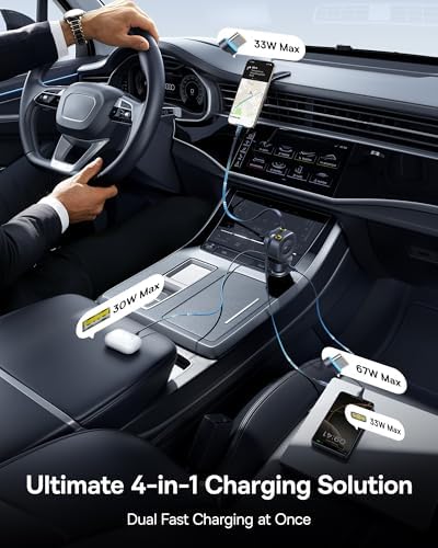 Baseus 163 W Retractable Car Charger – Ultimate Fast Charging Solution with Dual USB-C Cables for i Phone 16/15/14 Pro Max & Samsung Galaxy S25 Ultra – Compact Design, Enhanced Speed & Universal Compatibility for All Devices
