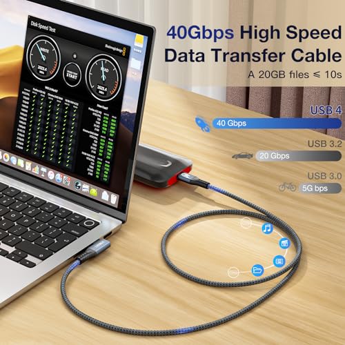 LEIRUI Thunderbolt 4 Right Angle USB-C Cable – 40 Gbps High-Speed Data Transfer, 8 K@60 Hz Video Output, 240 W Fast Charging – Premium USB4 Cable for i Phone 15 Pro, Mac Books, i Pad Pro, Enhanced Durability & Compatibility