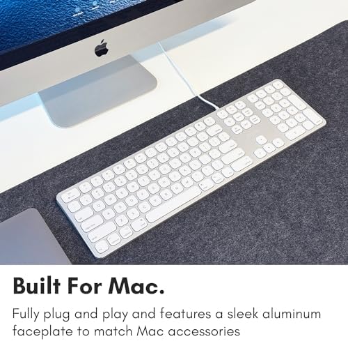 Enhance Your Productivity with the Macally Premium Wired Mac Keyboard – Full-Size Design with Numeric Keypad & Dual USB Hub for Seamless Connectivity | Perfect for Mac mini, Pro, i Mac, & Mac Book Models | Sleek Silver Aluminum Finish for a Stylish Workspace | Comfortable Quiet Keys for Extended Typing Sessions