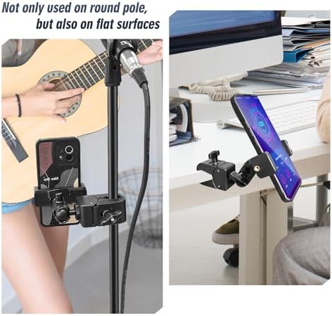 Versatile Adjustable Clip Phone Holder for Desk and Gym – Universal Mount for 4-7” Smartphones with Durable Aluminium Arm for Enhanced Convenience and Productivity – Perfect for Treadmills, Mic Stands, and Home Offices