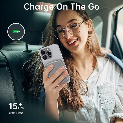 Magnetic 10,000 m Ah Fast Charging Power Bank for i Phone 15/14/13/12 – 20 W Wireless Portable Charger with USB-C Dual Ports & Cable – Effortless Magnetic Attachment for On-the-Go Power Efficiency