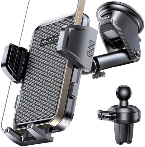 Ultimate Adjustable Windshield Phone Mount for Cars – Military-Grade Suction Cup Holder with Vent Hook, 360° Rotatable Design, Non-Slip Silicone Carbon Fiber for All Smartphone Models – Enhance Your Driving Safety & Hands-Free Convenience