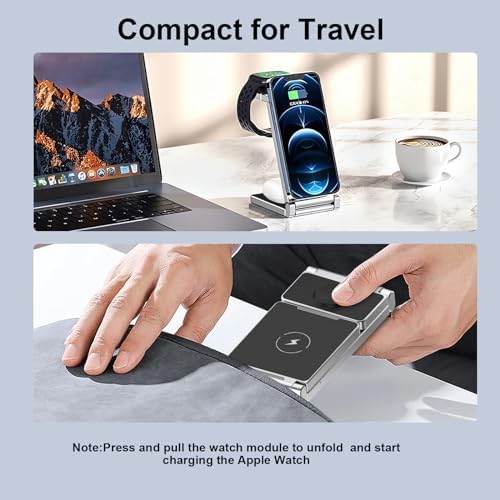 Revolutionary 3-in-1 Magnetic Foldable Wireless Charging Station for Apple Devices – Ultimate Compatibility with i Phone 15/14/13/12, Apple Watch 9/8/7/6/5/4/3/2/SE, and Air Pods 3/2/Pro – Fast, Efficient, and Portable Charging Solution for Home, Office, or Travel – Simplify Your Charging Routine with Durable, Space-Saving Design