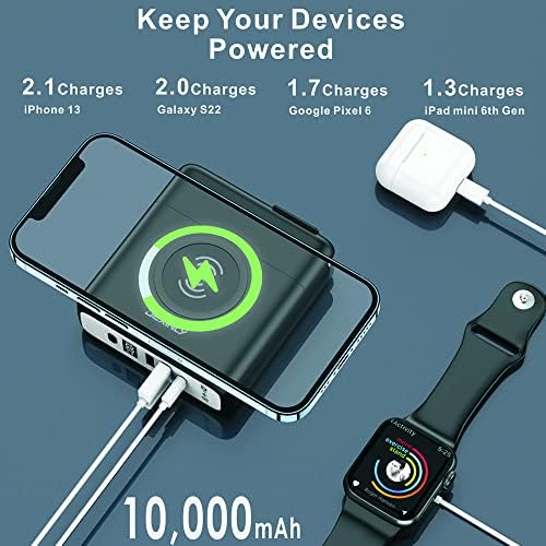 Ultimate 3-in-1 Portable Wireless Charger Power Bank – 10000 m Ah Fast Charging Wall Adapter with PD20 W USB-C and QC3.0 USB-A – Travel-Friendly External Battery Pack for i Phone, i Pad, and Android Devices – Enhanced Compatibility in Sleek Black Design