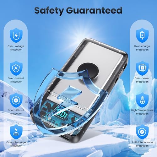 High-Capacity 40800 m Ah 5-in-1 Portable Power Bank with Fast Charging for i Phone and Apple Watch – Dual Built-in Cables, Magnetic Wireless Charger, LED Display, Ideal for Travel and Outdoor Adventures, Compatible with Android and More Devices