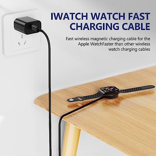 Premium 5 W Fast Charging USB C Cable for Apple Watch – 6 ft Magnetic Charger, MFi Certified, Compatible with Series SE2/8/7 & All Sizes 38 mm to 45 mm – Reliable & Efficient Power Solution for On-the-Go Users