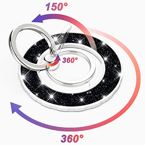 Glittering Magnetic Phone Ring Holder for Mag Safe – Ultra-Strong 2000 g Grip Compatible with i Phone 15, 14, 13, 12 Pro Max, Pro, Plus, Mini – Wireless Charging Friendly with 360° Rotation and 150° Adjustable Kickstand – Stylish Teal Design for Enhanced Functionality and Aesthetic Appeal