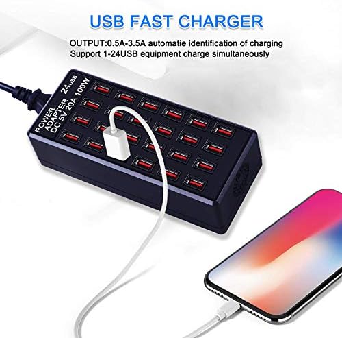 High-Performance 24-Port USB Charging Station – 100 W Fast Charger for Hotels, Schools & Retail Spaces – Multi-Device Compatibility with Enhanced Safety Features for Effortless Power Management