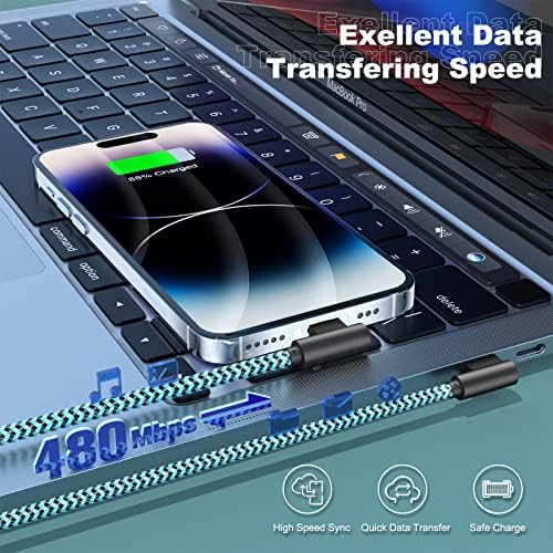 Premium 3-Pack 10 FT Right Angle Lightning Charger for i Phone – Apple MFi Certified Fast Charging Cable for i Phone 14/13/12/11 Pro/Pro Max/Mini/XS/XR/8/7 Plus & i Pad – Ideal for Car Play & Enhanced Durability for Everyday Use