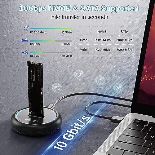 Ultra-Fast M.2 NVMe & SATA to USB-C Docking Station with RGB Lighting – Versatile SSD Reader for M Key & B+M Key Drives, Compatible with 22110, 2280, 2260, 2242, 2230 Sizes – Ideal for Professionals Seeking Quick Data Transfer and Stylish Storage Solutions