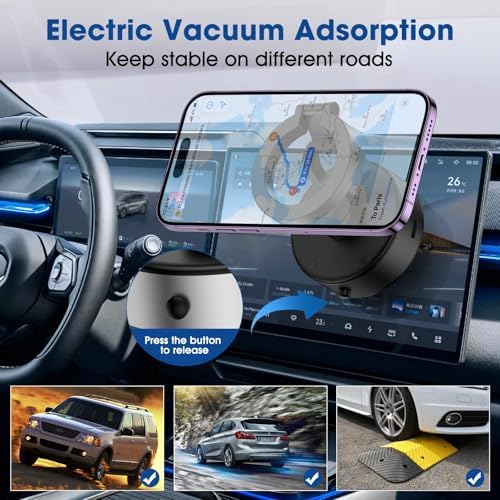 KOQ Electric Vacuum Magnetic Phone Mount – Advanced 360-Degree Rotatable Car Holder with Superior Suction Technology for All Smartphones – Sleek Silver Upgrade for Optimal Stability and Convenience on Smooth Surfaces