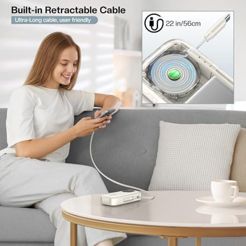 Ultra-Fast 2025 Portable Power Bank 10000 m Ah with Integrated Retractable PD Cable – 35 W Quick Charge Solution for i Phone, Samsung, Android, i Pad & Mac Book – Dual Device Charging Capability & Intelligent LED Power Indicator (Chic Blue)