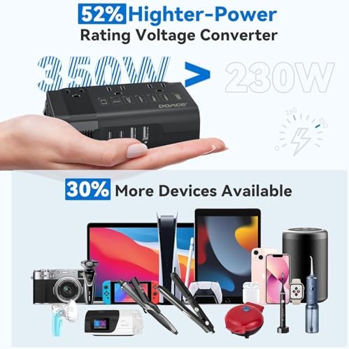 Global Travel Power Converter – DOACE 350 W Voltage Transformer for 220 V to 110 V Conversion with 50 Hz to 60 Hz Frequency Adjustment – Lightweight Universal Adapter for Seamless Device Compatibility Worldwide