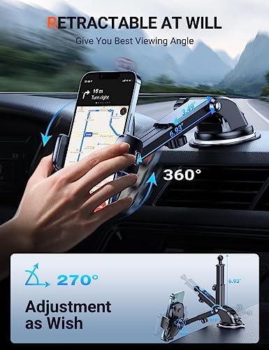TORRAS Ultra-Durable Universal Car Phone Holder – Hands-Free Dashboard and Windshield Mount for i Phone 16/15/14/13/12 Pro Max & Samsung Galaxy S23+/Ultra/S10/Note Plus – Enhanced Stability, 360-Degree Rotation, Easy One-Handed Operation for Safe Driving and Navigation Access
