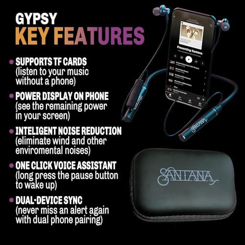 Experience Superior Sound with Gypsy by Carlos Santana Bluetooth Earbuds – Sleek Black Design, Long Battery Life & Noise Canceling Technology for Unmatched Audio Performance and Comfort. Enjoy Seamless Connectivity with Bluetooth 5.0, Ergonomic Fit for All-Day Wear, Perfect for Music Lovers and On-the-Go Lifestyle. Ideal for Commutes, Gym Sessions, and Relaxation!