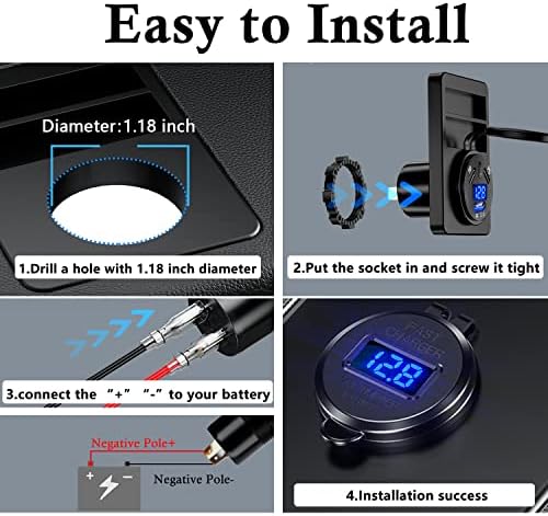 BATIGE Premium 3-Port Car Charger Socket with Dual 45 W PD Type C & 18 W QC 3.0 – Waterproof Fast Charging Adapter for 12 V/24 V Vehicles, Featuring Voltmeter & Power Control Button – Ultimate Solution for Cars, Trucks, Boats, and Motorcycles
