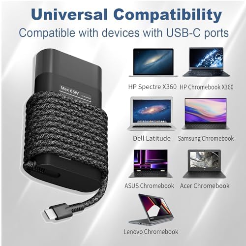 Versatile 65 W USB-C Charger for HP Laptops | Fast Charging & Enhanced Compatibility for Zbook, Elite Book, Envy, Spectre & More | Ultra-Slim Design with Circuit Protection & 30-Day Trial | Perfect for Mobile Workstations & 2-in-1 Devices