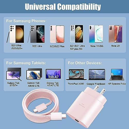 Elevate Your Charging Experience: 25 W USB C Fast Charge Block with 10 Ft Type C Cable for Samsung Galaxy S21-S24 & Note 20 – Optimal Power Delivery for Home and Travel – Exceptional Speed, Enhanced Safety Features, and Ultimate Compatibility for Android Devices