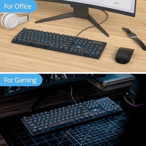 Vintage-Inspired Retro Typewriter Coffee Keyboard – Full-Size 104 Keys with LED Backlighting | Sleek & Silent Wired Membrane Design for Home & Office | Enhanced Compatibility for PC, Laptop, and Desktop Use | Elevate Your Workspace Aesthetics and Productivity