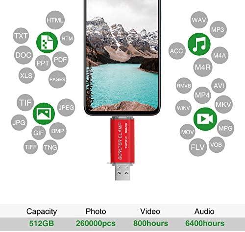 High-Speed 512 GB Dual Port USB 3.0 Type C Flash Drive – Versatile OTG Memory Stick for Android Smartphones & PCs, Compatible with Samsung Galaxy S10/S9/S8/Note 9, LG, Google Pixel – Compact & Stylish Red Design for Effortless File Transfers