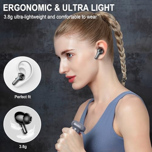 Advanced Bluetooth 5.3 Wireless Earbuds with 48-Hour Battery Life and Superior Hi-Fi Sound – IPX7 Waterproof Design with 4 ENC Microphones for Unmatched Call Clarity – LED Power Indicator and Universal Compatibility for i OS and Android – Ideal for Fitness Enthusiasts and Music Aficionados