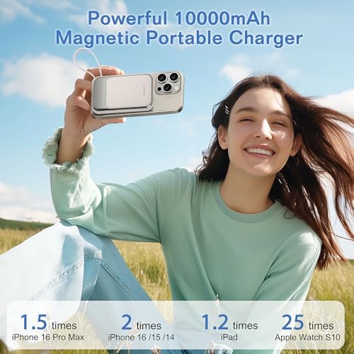 Magnetic Power Bank 10,000 m Ah with USB-C & 15 W Wireless Fast Charging – Advanced Portable Charger for i Phone 16/15 & Samsung Devices – LED Battery Indicator & 22.5 W PD Charging – Ultimate Convenience for On-the-Go Life