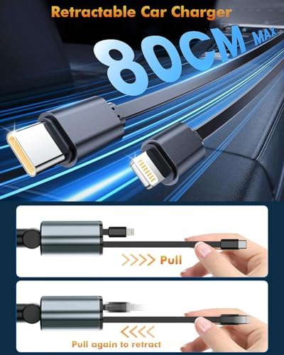 i Phone 14 Dual Port Fast USB C Car Charger | Apple MFi Certified 38 W Quick Charge Adapter with 2 Lightning Cables | Sleek Metal Design for Optimal Durability and Compatibility with i Phone 14, 13 Pro Max, Mini, 12, 11 & Air Pods | Reliable On-the-Go Power Solution for Busy Lifestyles