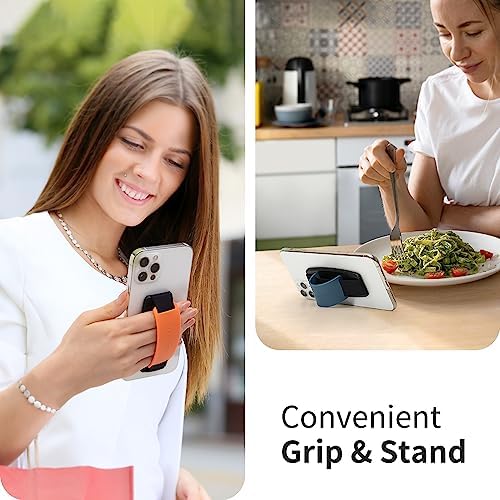 Sinjimoru S-Grip Clementine: Versatile Detachable Phone Grip & Kickstand for Wireless Charging – Anti-Drop Finger Holder for i Phone & Smartphones, Enhanced Stability & Flexibility for One-Handed Use, Ideal Desk Stand & Tablet Mount Accessory, Complete with 90-Day Warranty
