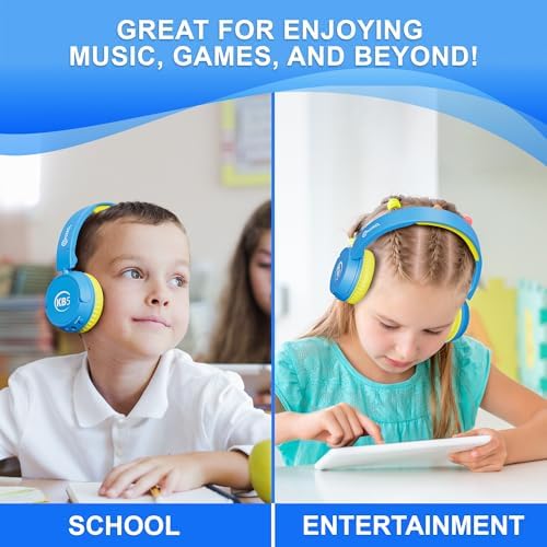 Contixo KB-5 Safe Listening Bluetooth Headphones for Kids – Foldable Over-Ear Design with 85 d B Volume Limiting – Stylish Pink & Blue Headphones for Comfortable Listening – Effortless Wireless Pairing with All Devices for Young Music Enthusiasts