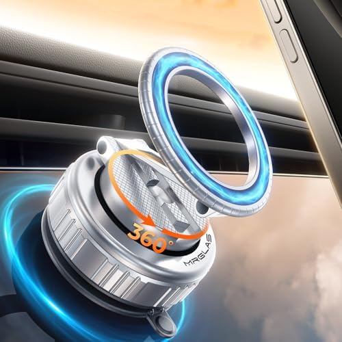 MRGLAS 2025 Upgraded 360° Rotation Vacuum Magnetic Phone Holder Stand,for Magsafe Suction Cup Phone Mount [89+LBS Strongest Suction & Magnetic] Adjustable Swivel Lock, for Your Car/Gym/Mirror/Kitchen – Enhanced Compatibility and Speed