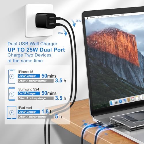 Samsung Dual Port Fast Charger Block with 25 W Wall Adapter & 38 W USB C Car Cigarette Charger – Compatible with Galaxy A Series, S24, S23, A35, A15, A55, A25 – Includes 3 FT & 6 FT Type C Charging Cables for Ultimate Convenience and Enhanced Efficiency