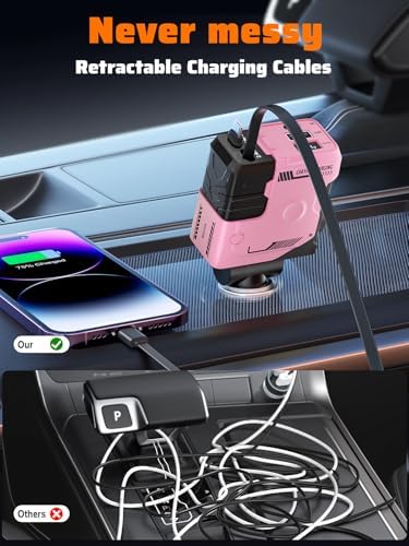 Celestial Power: 4-in-1 Starlight Retractable Car Charger with Fast Dual USB Ports – Compatible with i Phone 15/14/13 – Innovative Tangle-Free Charging Solution for Enhanced Portability and Style