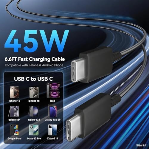 Power Up Your Devices Instantly with the 45 W Dual USB-C Fast Charger for i Phone 16 Series – Includes 6.6 FT USB-C Cable for Maximum Convenience and Compatibility with Pad Pro/Air, Galaxy S25/S24, and More – Compact, Reliable, and Efficient Charging Solution