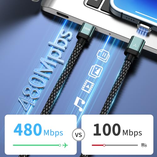 High-Performance 100 W Magnetic USB-C Charging Cable with Right Angle Design | 480 Mbps Data Transfer for Speed & Efficiency | Fast Charging Compatible with All USB-C Devices | Durable & Versatile Charging Solution