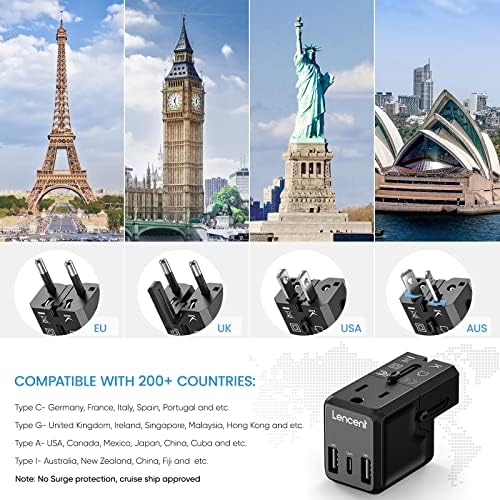 LENCENT Global Travel Power Adapter – Compact High-Speed PD 20 W & QC 3.0 Universal Charger for Seamless International Use – Lightweight Outlet Converter for US, UK, EU, Japan & More – Essential Fast Charging Solution for World Travelers