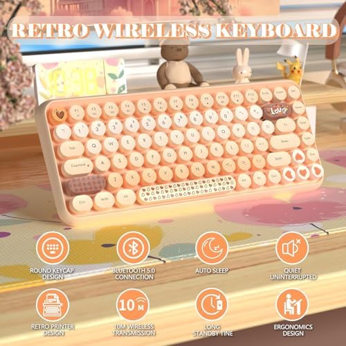 FELICON Retro Mini Wireless Bluetooth Keyboard – Portable 84-Key Typewriter Design for Android, i Pad, Windows & PC – Perfect Companion for Home & Office with Enhanced Compatibility and Rechargeable Battery
