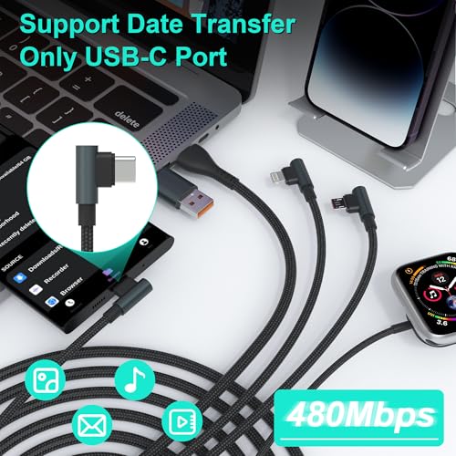 Maximize Device Efficiency with the 10 FT 4-in-2 Multi Charging Cable: Unmatched USB C & Lightning Compatibility for i Phone 15/14, Galaxy S23, and Apple Watch – Experience 100 W Fast Charging with Innovative 90-Degree Connector for Effortless Connectivity Across All Your Gadgets