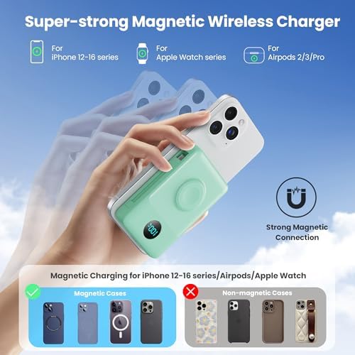 Ultimate 6-in-1 Magnetic Portable Charger, 10800 m Ah Power Bank for i Phone – Features Integrated Cables, Wireless Charging for Apple Watch, Smart LCD Display, and 25 W PD Fast Charging – Perfect Travel Accessory for All Devices with Enhanced Safety Features and Compatibility for i Phone 12 to 16 Series