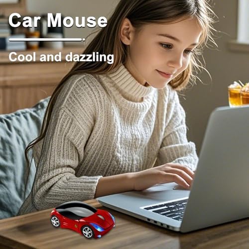 Sporty Pink Wireless Car-Shaped Optical Mouse – Portable 1600 DPI Mini Wireless Mice with USB Receiver for Laptop & Desktop – Ergonomic Design for Travel & Home Use – Unique Gift Idea for Tech Lovers