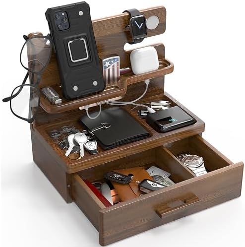 BarvA Phone Docking Station with Drawer Organizer | Night Stand Desk Charging Station | Upgraded Nightstand Organizer | Dresser Smart Watch Earbuds Phone Stand | Room Decor Gifts for Women Men Mom – Enhanced Compatibility and Speed