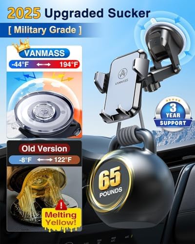 Ultimate Military-Grade VANMASS True Anti-Vibration Car Phone Holder – Secure Suction Mount for Dashboard, Windshield & Vent – Compatible with i Phone 16 Pro Max, 15, 14, 13 & Samsung Android – Enhanced Stability for Safe Driving