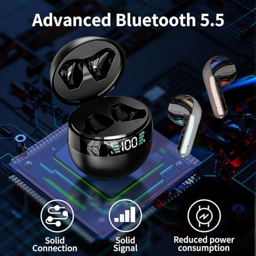 Revolutionary Bluetooth 5.5 Wireless Earbuds – Ergonomic Hi-Fi Stereo Sound Buds with Touch Control and LED Battery Indicator for Seamless i OS & Android Pairing – Ideal for Fitness Enthusiasts and Music Lovers on the Move