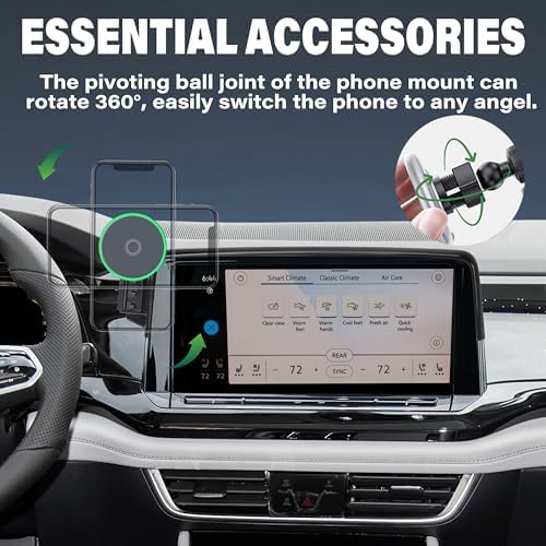 Car Phone Holder for VW Atlas 2024 2025/ VW Altas Cross Sport 2024 2025 Accessories Apply to 12 Inch Touch Screen 15W Fast Wireless Charger Screen Fixed Clip Cell Phone Mount Hands-Free – Enhanced Compatibility and Speed