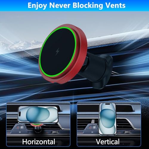 Magnetic Wireless Car Charger Mount for i Phone 16 & 15 – 15 W Fast Charging Air Vent Holder with 60 W Adapter – Secure Mag Safe Compatibility for Effortless Navigation and Hands-Free Driving