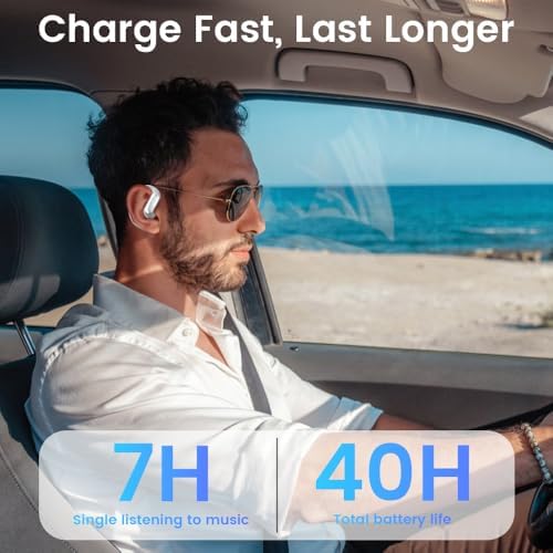 Experience Unmatched Audio Freedom with Open Ear Bluetooth Earbuds Featuring AI Technology – 60 Hours of Continuous Playtime, IPX7 Waterproof Design, and User-Friendly Touch Controls for Active Lifestyles – Ergonomically Crafted Sport Headphones Perfect for Running and Outdoor Adventures – Ultimate Device Compatibility in a Sleek Black Finish